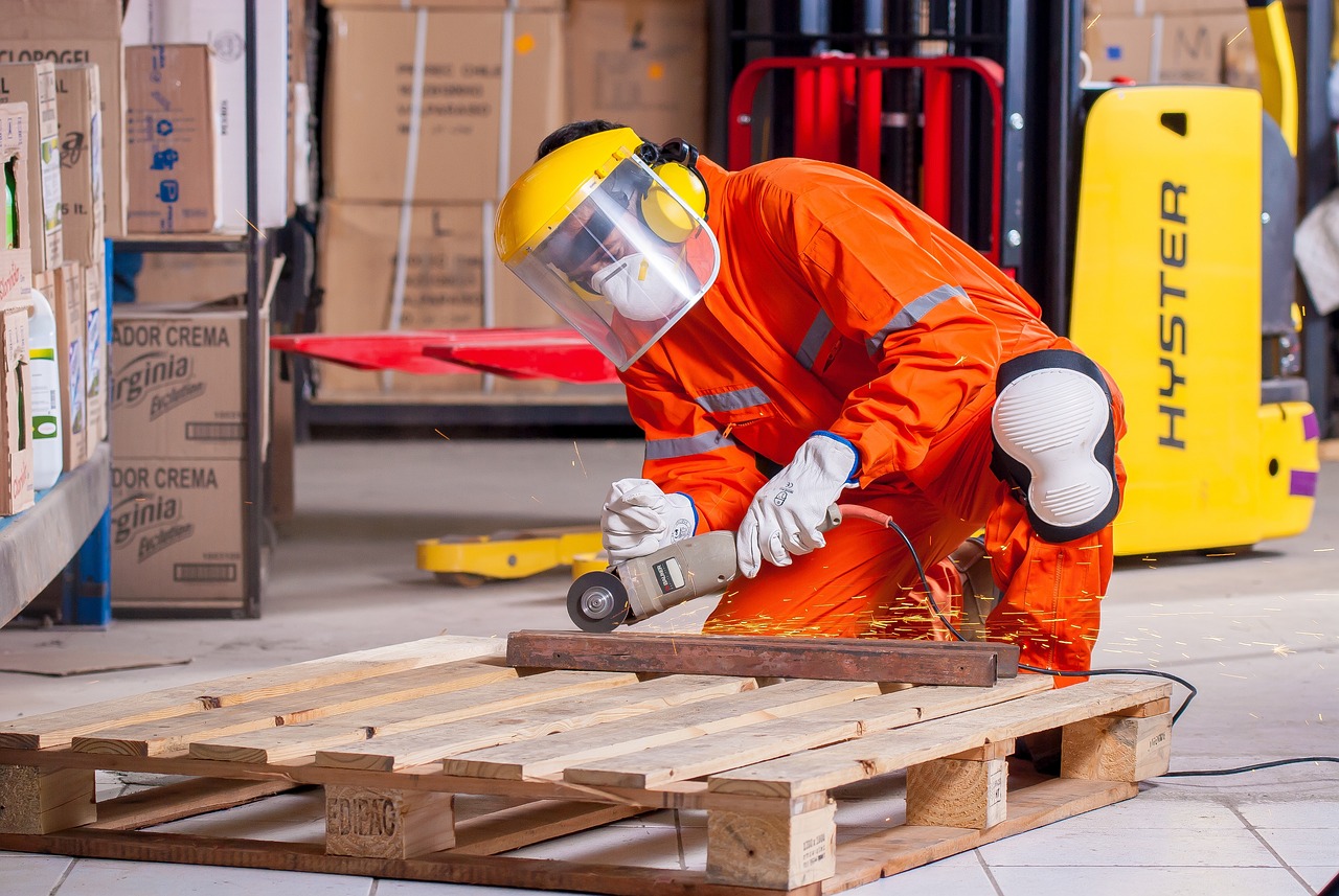 Worker using protective equipment during a workplace inspection in Cyprus